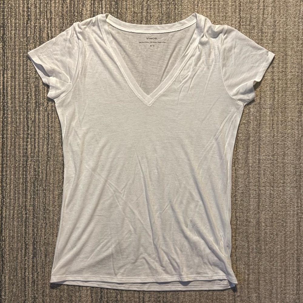 VINCE White V-Neck Women's Top - Size M